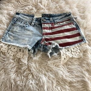 Shyanne Blue and Red Jean Shorts with Lace Trim